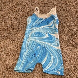 Blue Swirl Leotard with Rhinestones